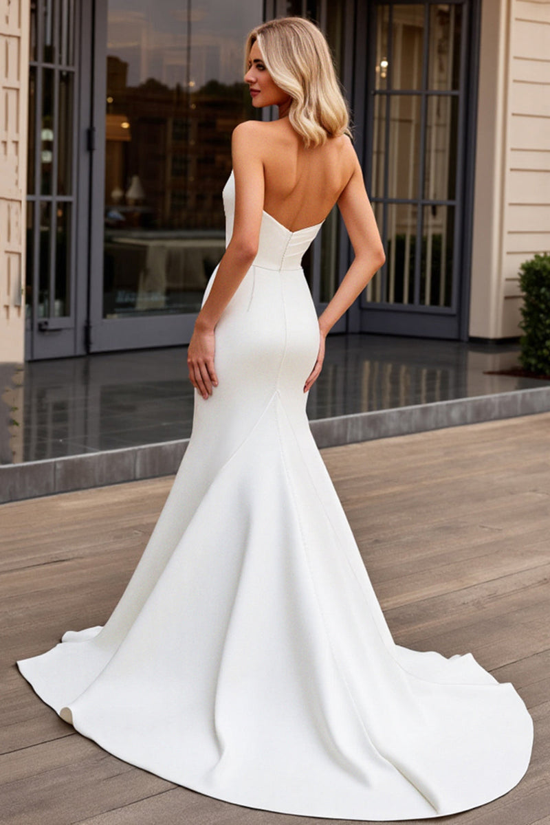 Load image into Gallery viewer, Elegant Strapless Mermaid Ivory Satin Wedding Dress