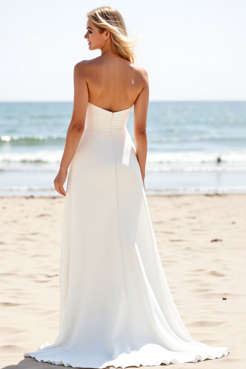 Load image into Gallery viewer, Ivory Chiffon Strapless A Line Wedding Dress