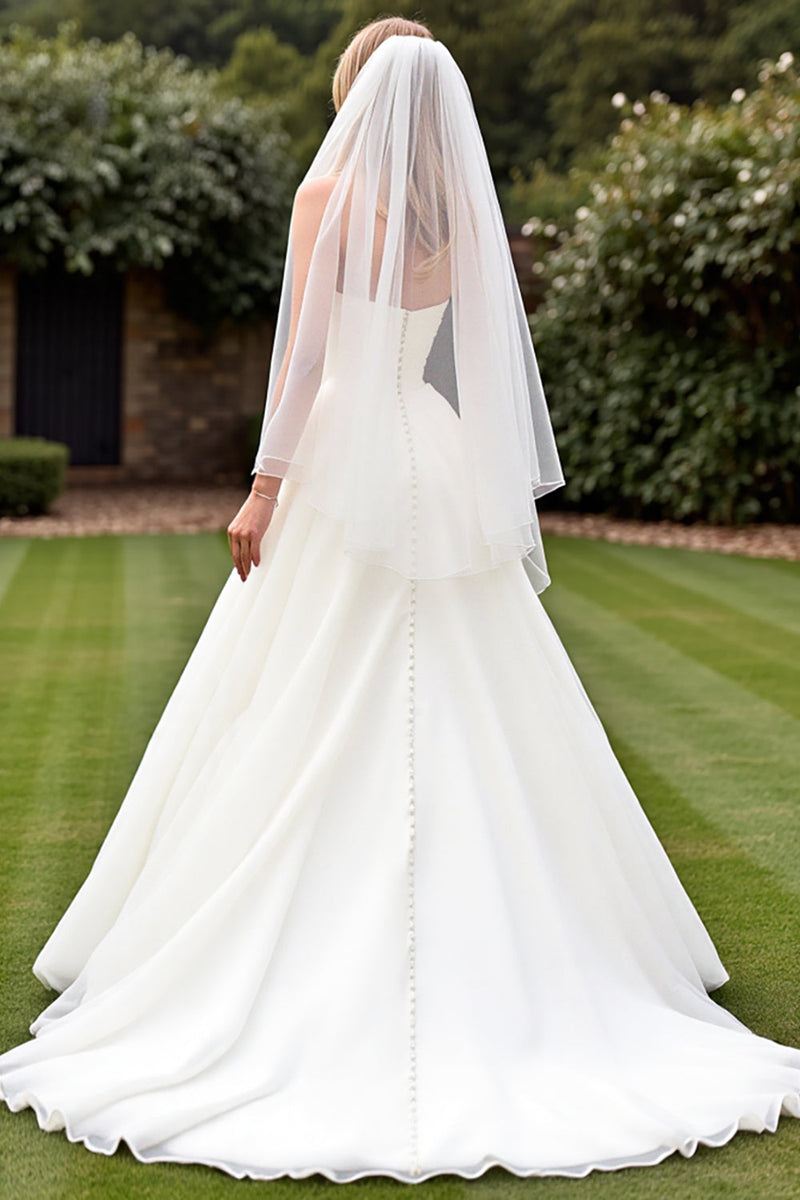 Load image into Gallery viewer, Stretch Satin Organza Ivory A Line Strapless Wedding Dress
