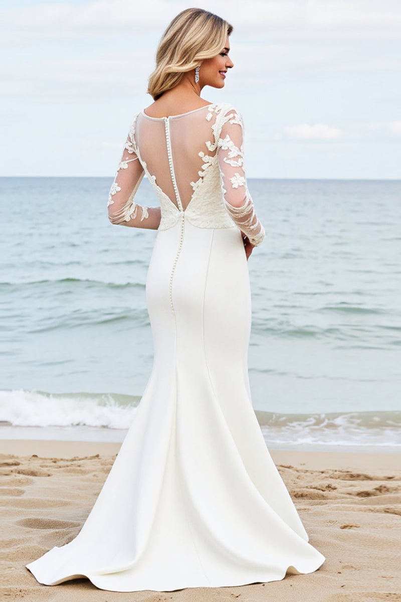 Load image into Gallery viewer, Ivory Mermaid Long Sleeves Appliqued Wedding Dress