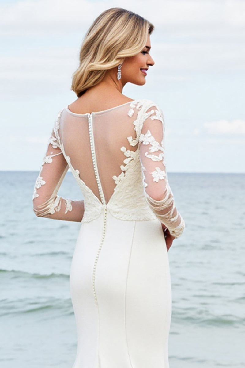 Load image into Gallery viewer, Ivory Mermaid Long Sleeves Appliqued Wedding Dress