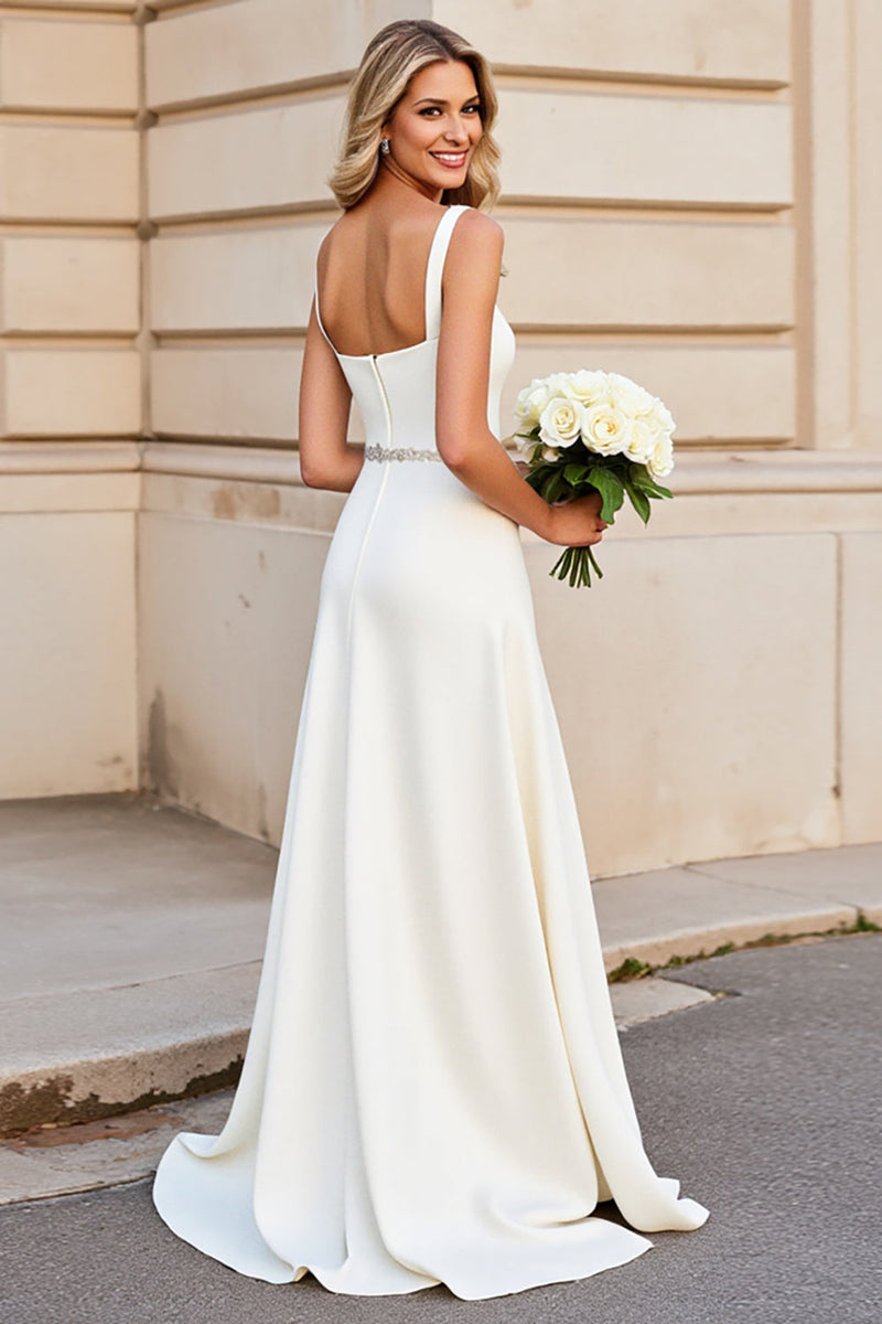 Load image into Gallery viewer, Simple Ivory A Line Spaghetti Straps Long Wedding Dress