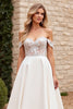 Load image into Gallery viewer, Ivory A Line Off The Shoulder Lace Appliqued Wedding Dress