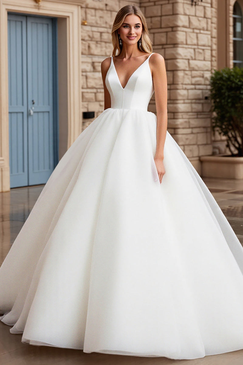 Load image into Gallery viewer, Ivory A Line Spaghetti Straps Long Wedding Dress