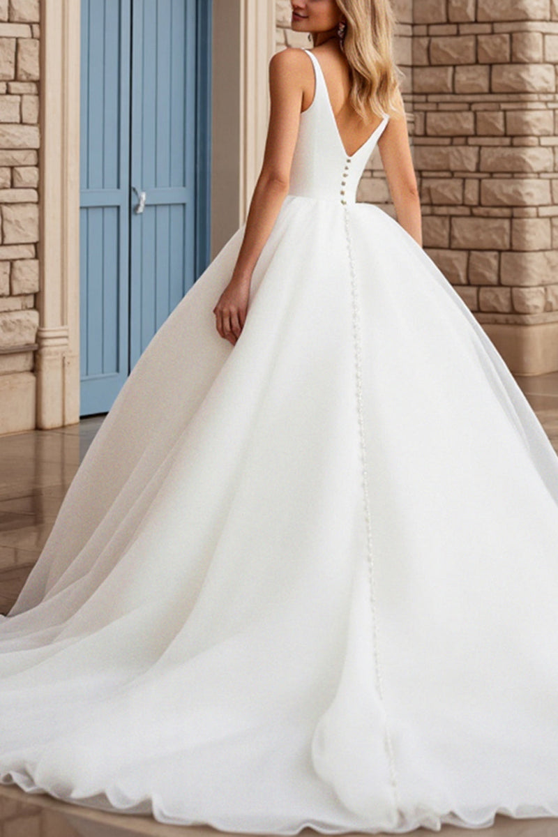 Load image into Gallery viewer, Ivory A Line Spaghetti Straps Long Wedding Dress