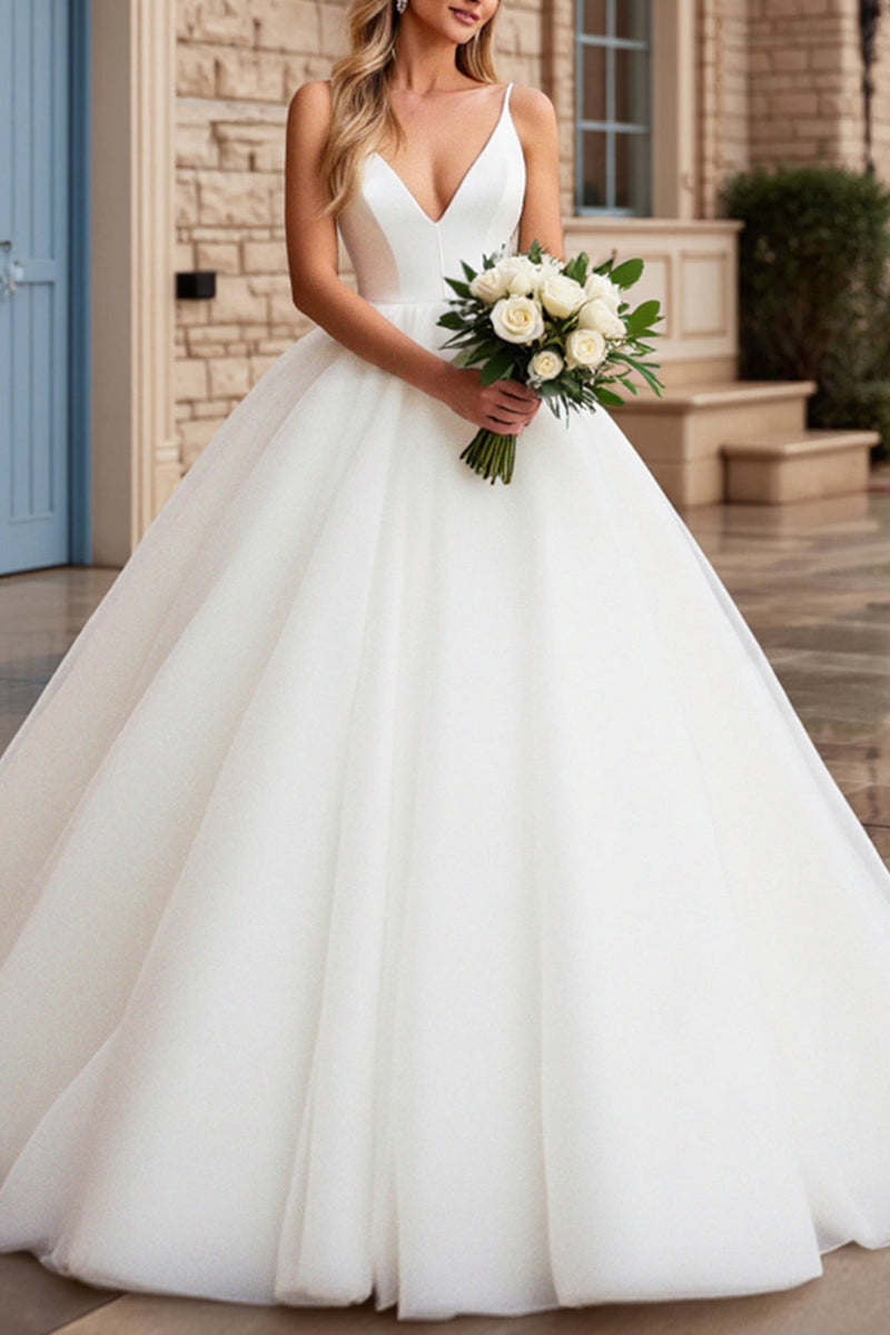 Load image into Gallery viewer, Ivory A Line Spaghetti Straps Long Wedding Dress