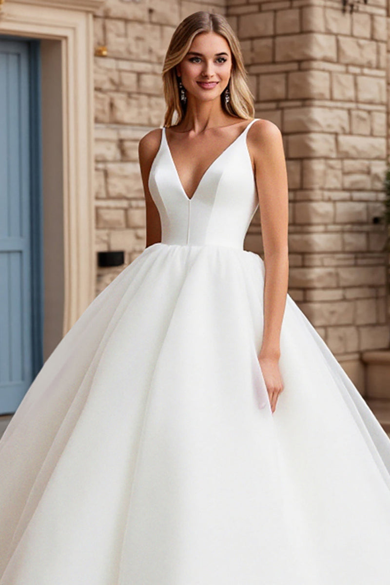 Load image into Gallery viewer, Ivory A Line Spaghetti Straps Long Wedding Dress