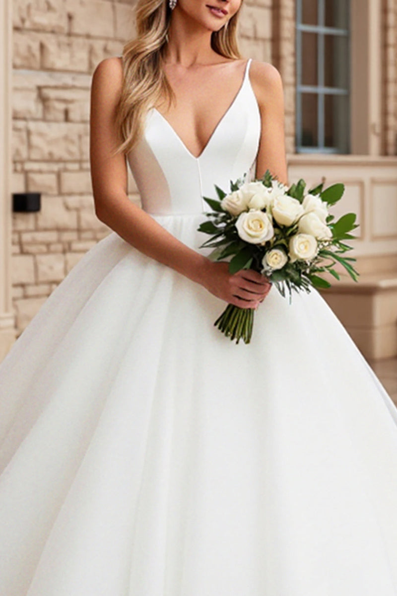 Load image into Gallery viewer, Ivory A Line Spaghetti Straps Long Wedding Dress