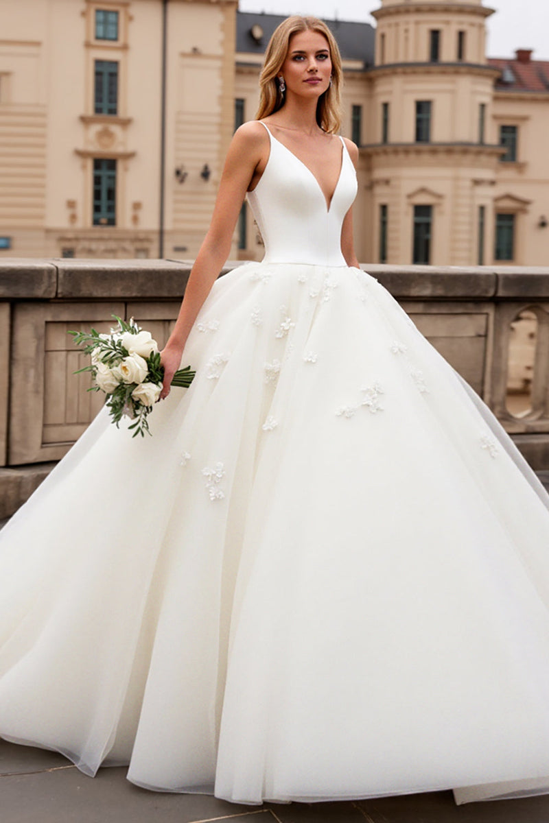 Load image into Gallery viewer, Ivory A-Line Spaghetti Straps Tulle Bridal Dress