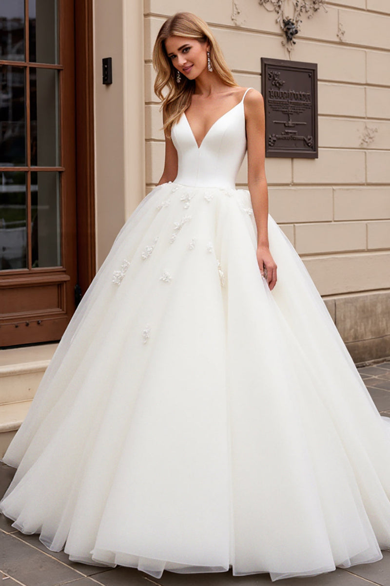 Load image into Gallery viewer, Ivory A-Line Spaghetti Straps Tulle Bridal Dress