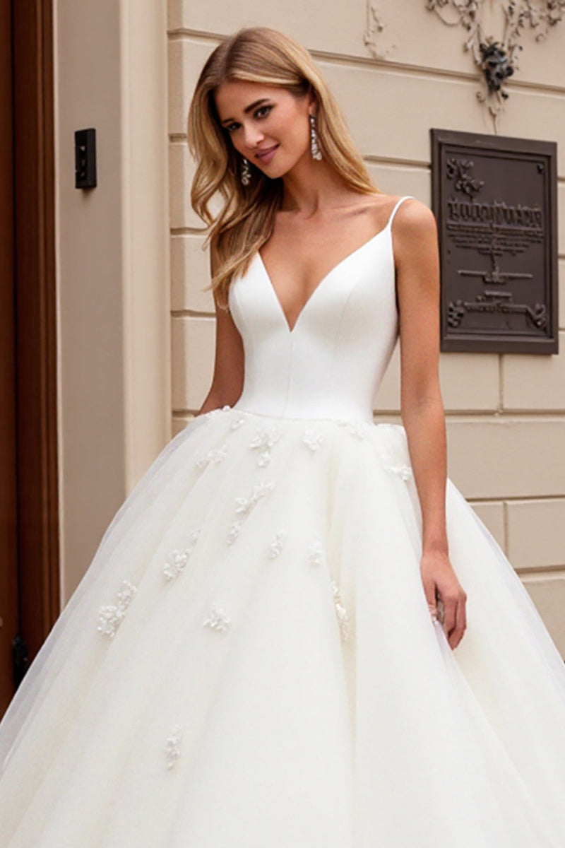 Load image into Gallery viewer, Ivory A-Line Spaghetti Straps Tulle Bridal Dress