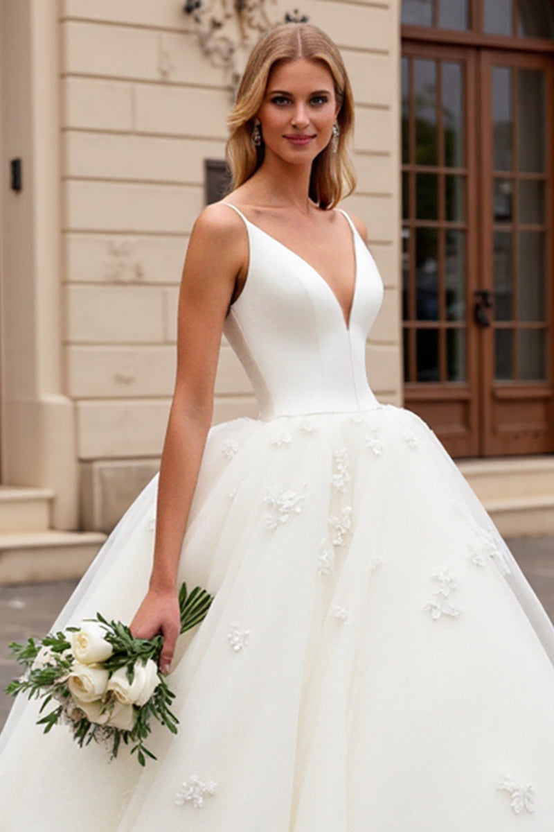 Load image into Gallery viewer, Ivory A-Line Spaghetti Straps Tulle Bridal Dress