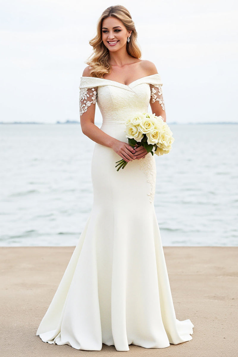Load image into Gallery viewer, Mermaid Ivory Off The Shoulder Wedding Dress With Appliques