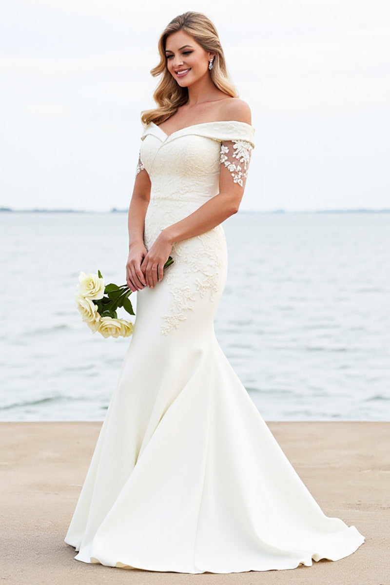 Load image into Gallery viewer, Mermaid Ivory Off The Shoulder Wedding Dress With Appliques