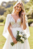 Load image into Gallery viewer, Ivory Lace Corset Deep V Neck A-Line Wedding Dress With Cape