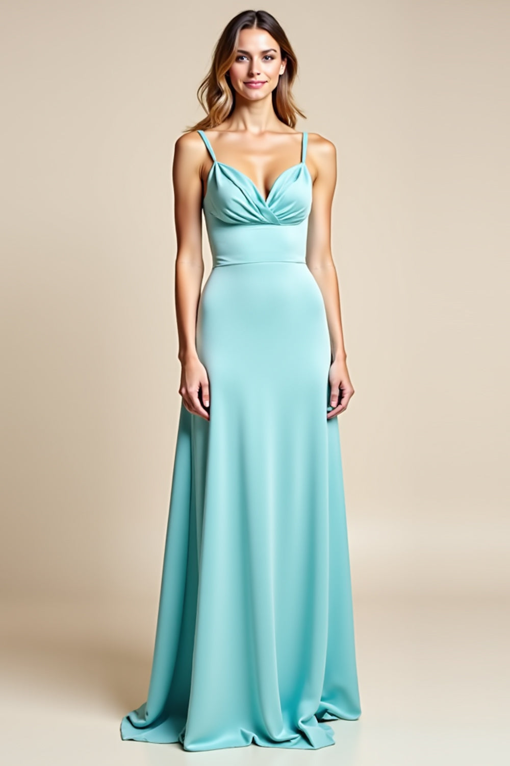 Light Blue A Line Satin Bridesmaid Dress