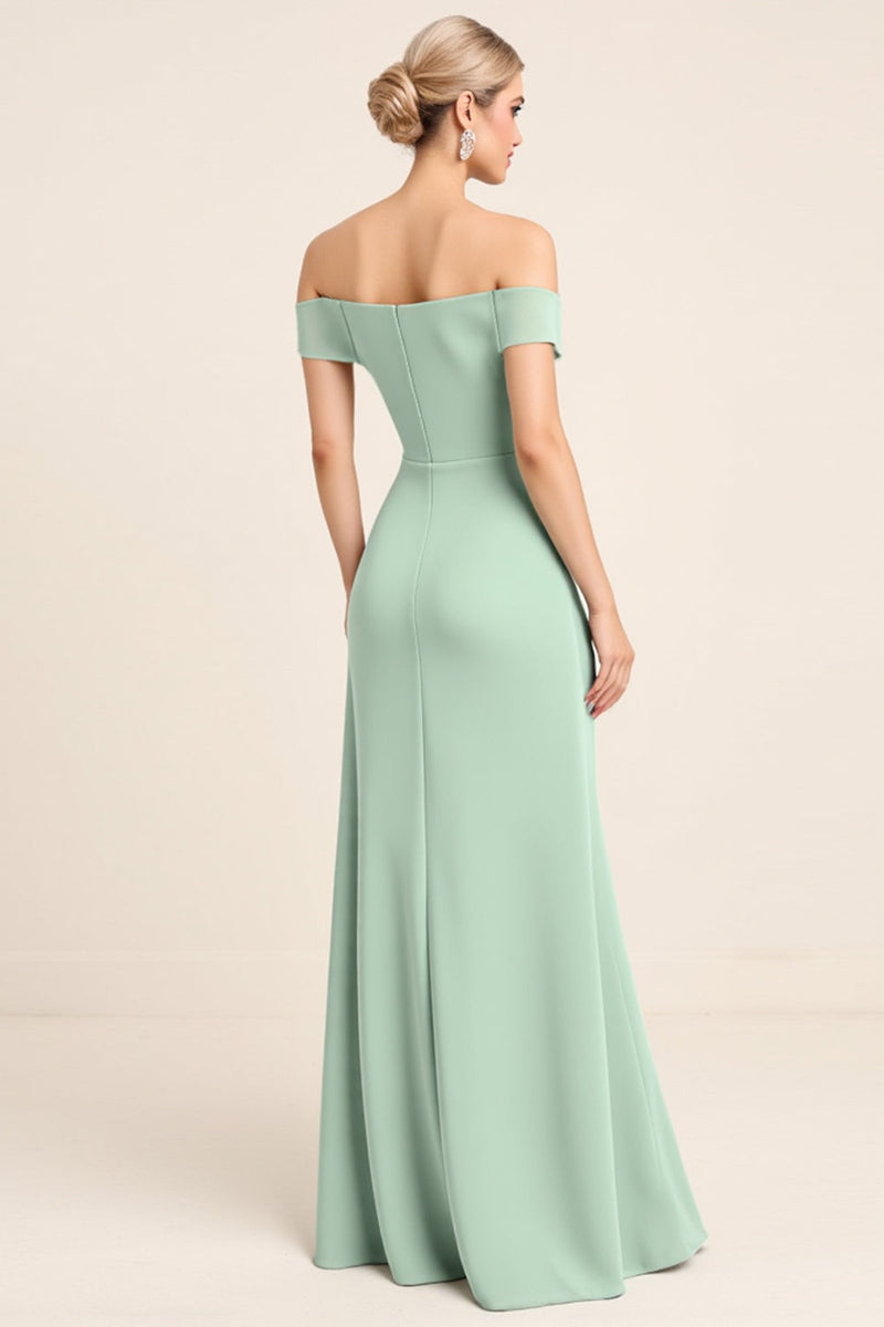 Load image into Gallery viewer, Mint Off The Shoulder Sheath Long Bridesmaid Dress
