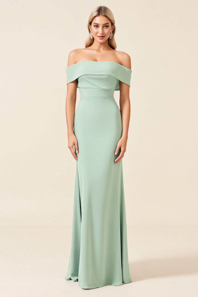Load image into Gallery viewer, Mint Sheath Off the Shoulder Long Bridesmaid Dress