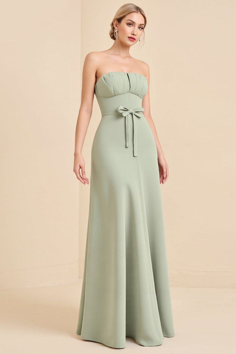 Load image into Gallery viewer, Sage Strapless A Line Chiffon Long Bridesmaid Dress