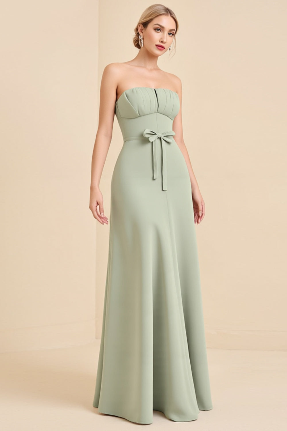 Sage Strapless A Line Chiffon Long Bridesmaid Dress