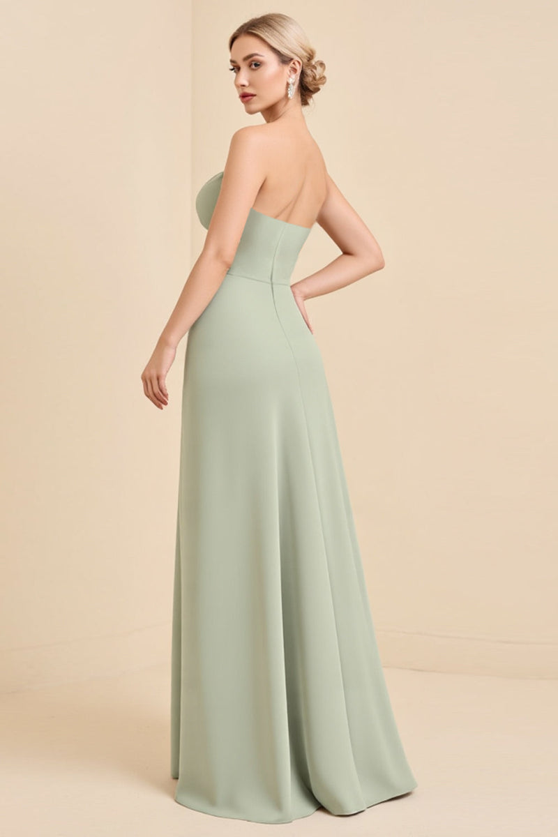 Load image into Gallery viewer, Sage Strapless A Line Chiffon Long Bridesmaid Dress