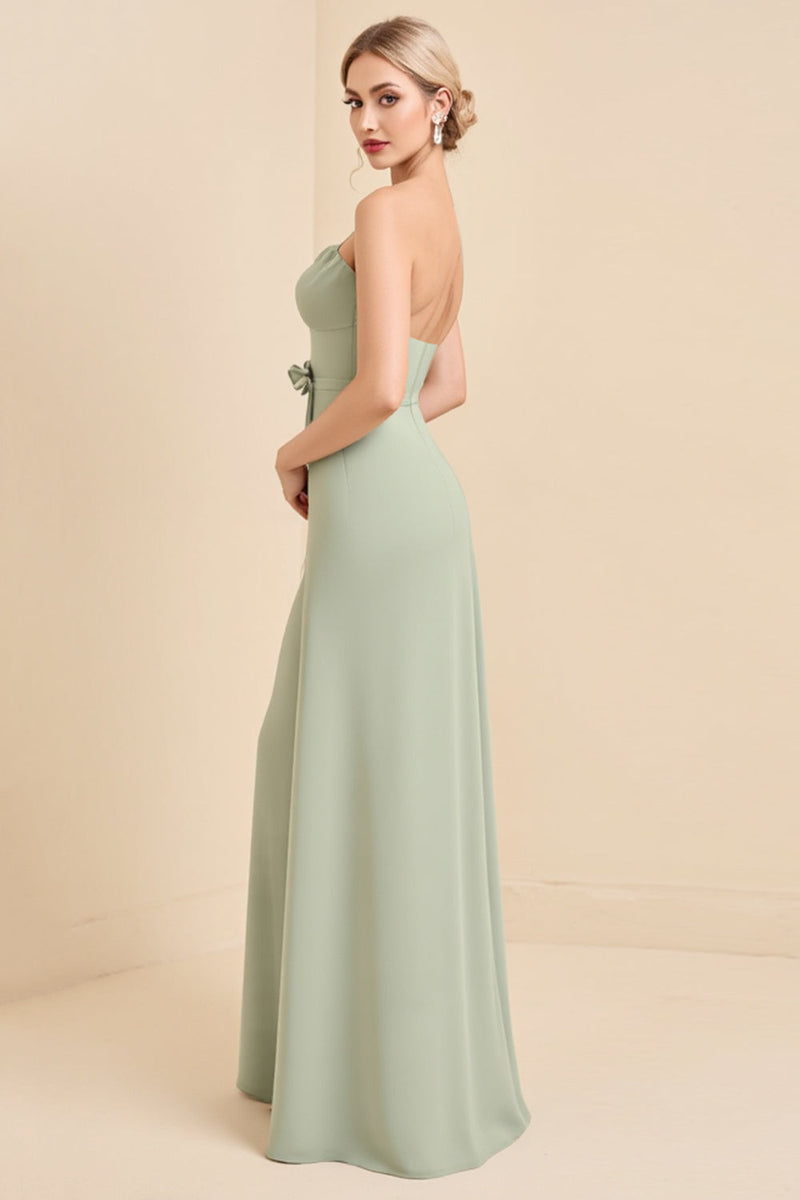 Load image into Gallery viewer, Sage Strapless A Line Chiffon Long Bridesmaid Dress