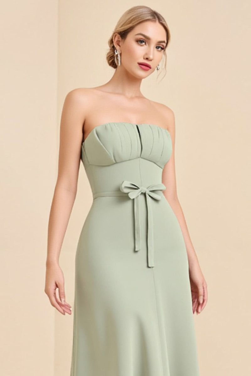 Load image into Gallery viewer, Sage Strapless A Line Chiffon Long Bridesmaid Dress
