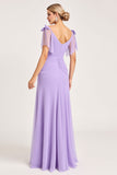 Lilac A Line Long Chiffon Bridesmaid Dress with Slit