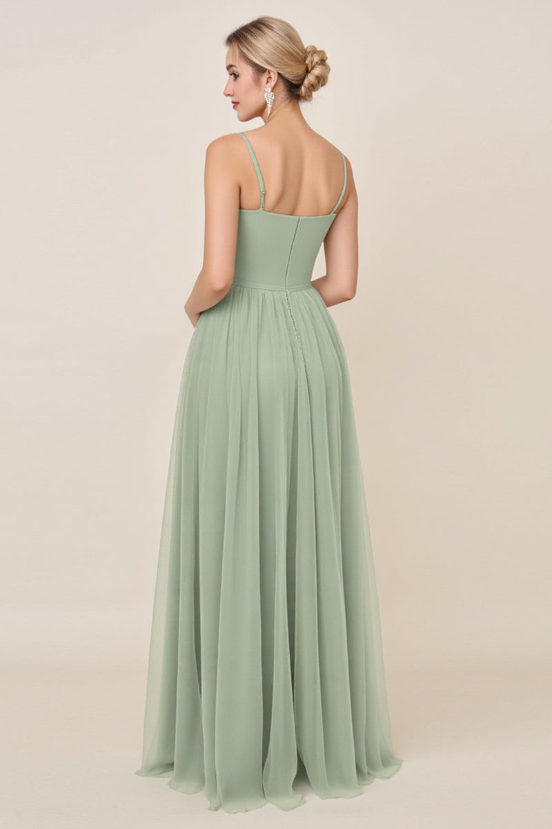 Load image into Gallery viewer, A Line Chiffon Matcha Long Bridesmaid Dress