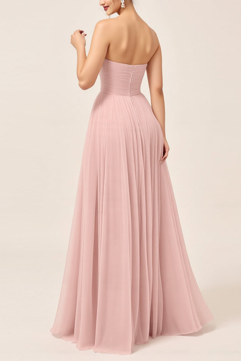 Load image into Gallery viewer, Blush Pink A-Line Strapless Tulle Long Bridesmaid Dress