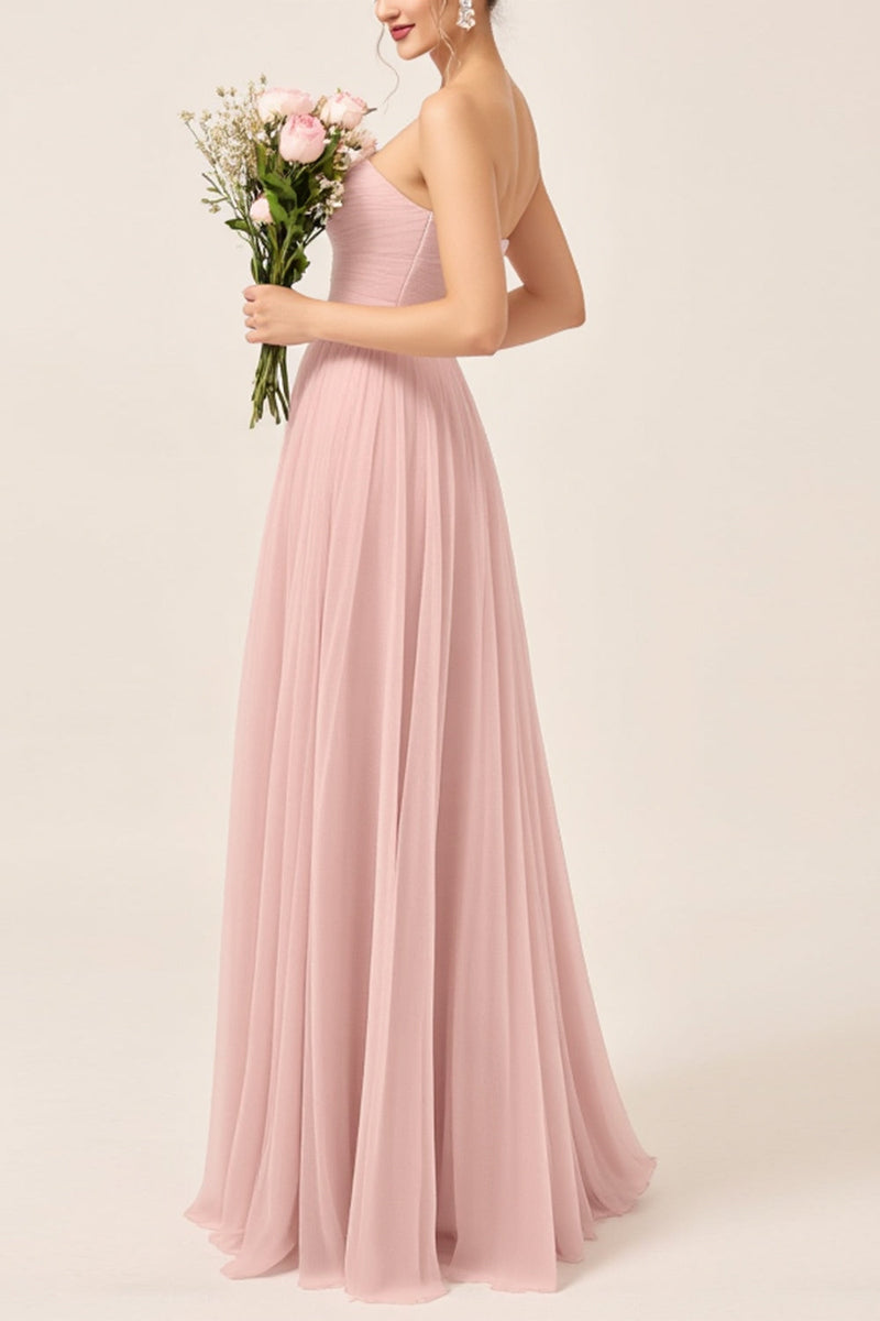 Load image into Gallery viewer, Blush Pink A-Line Strapless Tulle Long Bridesmaid Dress