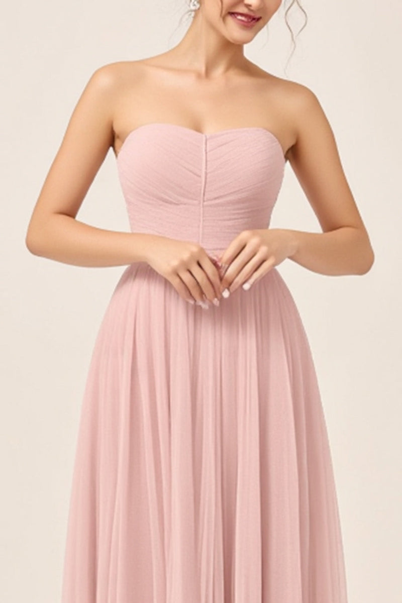 Load image into Gallery viewer, Blush Pink A-Line Strapless Tulle Long Bridesmaid Dress