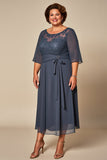 Plus Size Twillght Chiffon A Line Mother Of Bride Dress with Half Sleeves