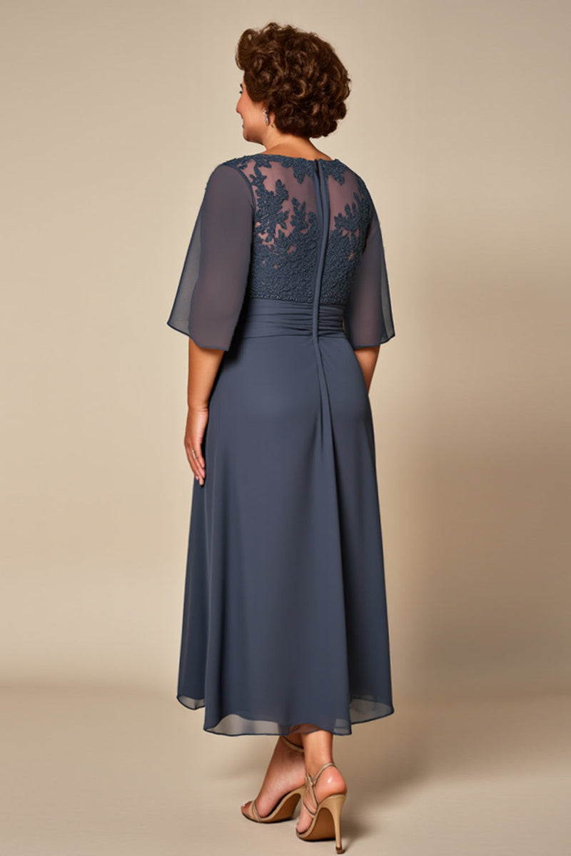 Load image into Gallery viewer, Plus Size Twillght Chiffon A Line Mother Of Bride Dress with Half Sleeves