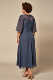 Plus Size Twillght Chiffon A Line Mother Of Bride Dress with Half Sleeves