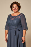 Plus Size Twillght Chiffon A Line Mother Of Bride Dress with Half Sleeves