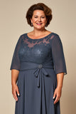 Plus Size Twillght Chiffon A Line Mother Of Bride Dress with Half Sleeves