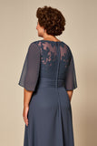 Plus Size Twillght Chiffon A Line Mother Of Bride Dress with Half Sleeves