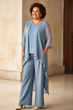 Dusty Blue Chiffon Plus Size Mother Of The Bride Pantsuits