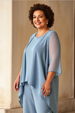 Dusty Blue Chiffon Plus Size Mother Of The Bride Pantsuits