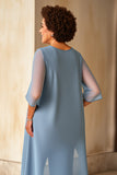 Dusty Blue Chiffon Plus Size Mother Of The Bride Pantsuits