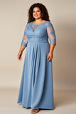 Plus Size Dusty Blue A Line Appliqued Long Mother Of Bride Dress