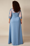 Plus Size Dusty Blue A Line Appliqued Long Mother Of Bride Dress