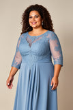 Plus Size Dusty Blue A Line Appliqued Long Mother Of Bride Dress