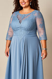 Plus Size Dusty Blue A Line Appliqued Long Mother Of Bride Dress