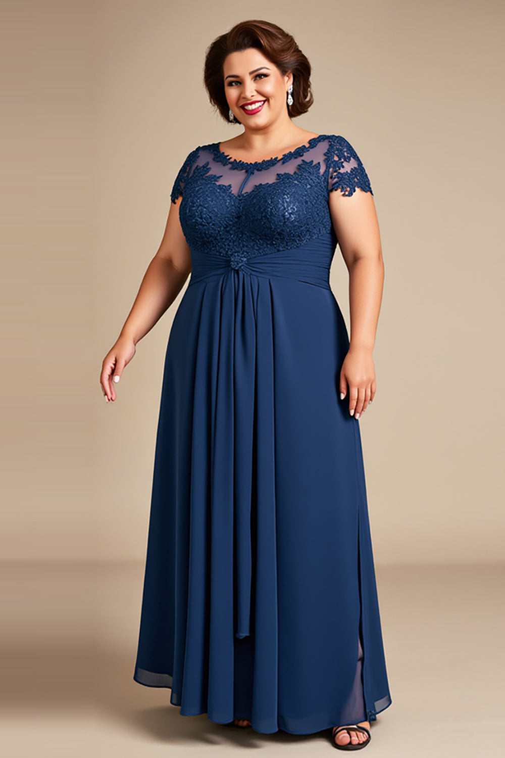 Navy Lace A Line Plus Size Mother of the Bride Dress