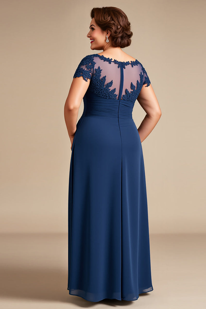 Load image into Gallery viewer, Navy Lace A Line Plus Size Mother of the Bride Dress