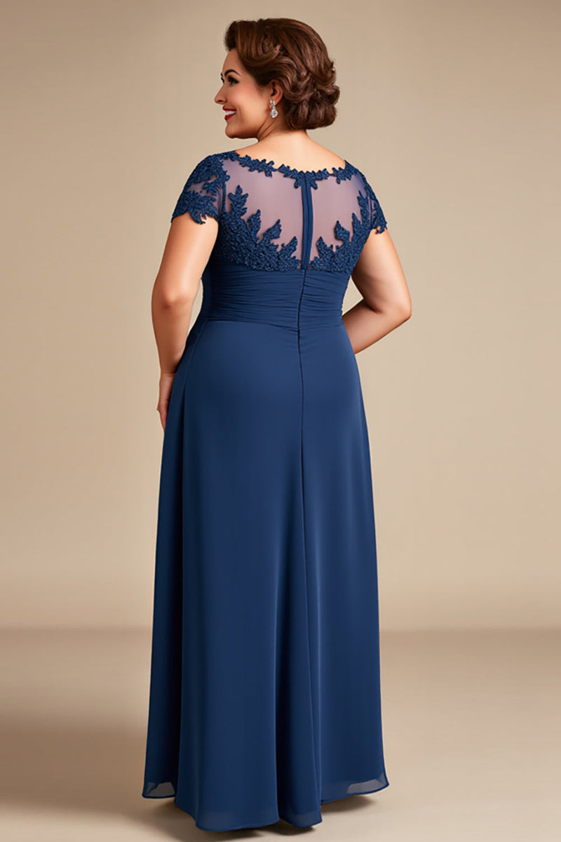 Load image into Gallery viewer, Navy Lace A Line Plus Size Mother of the Bride Dress