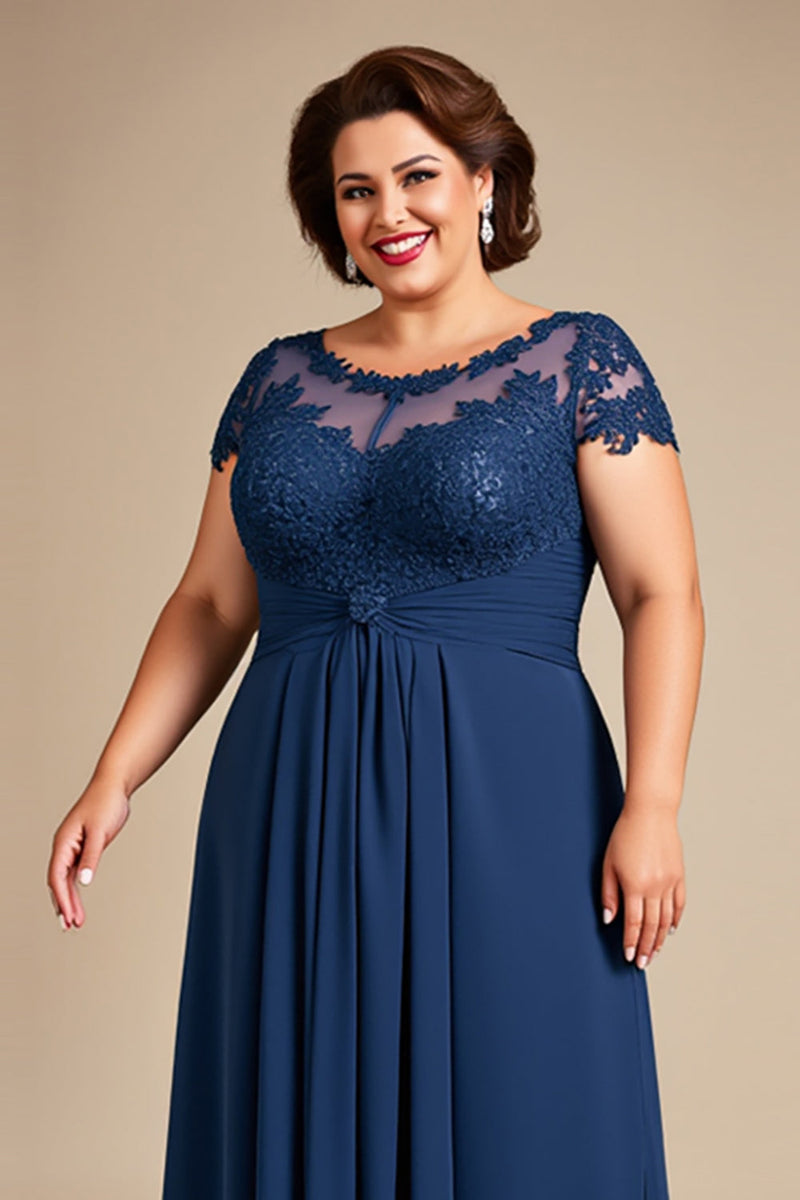 Load image into Gallery viewer, Navy Lace A Line Plus Size Mother of the Bride Dress