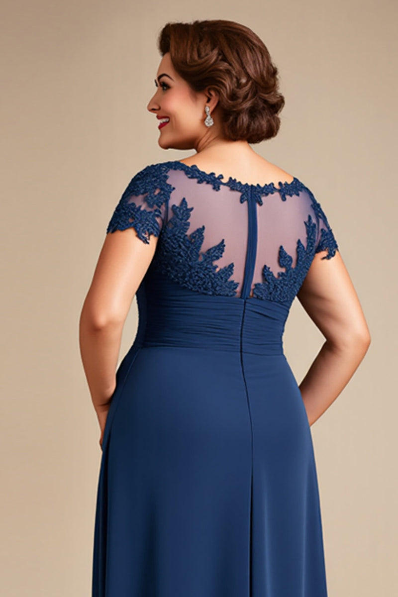 Load image into Gallery viewer, Navy Lace A Line Plus Size Mother of the Bride Dress